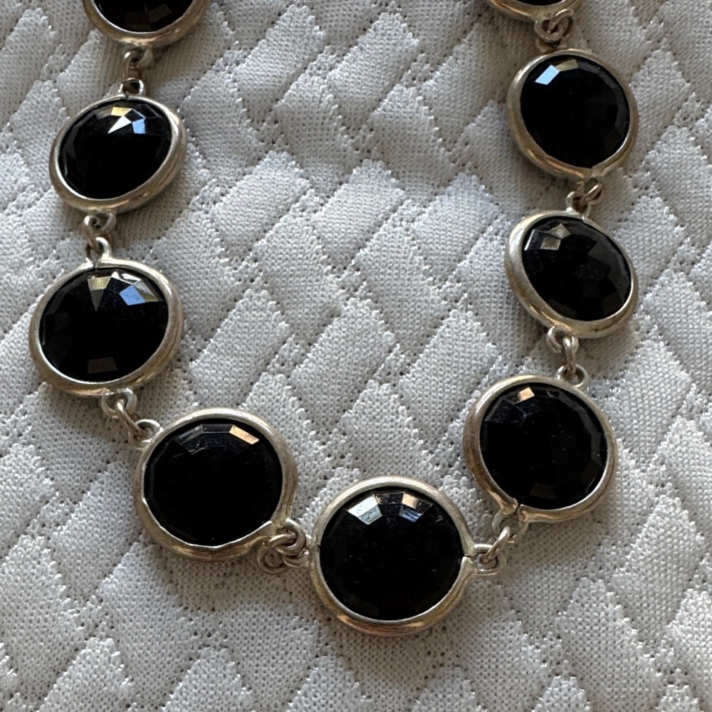 Black Stone Silver-Tone Necklace and Earring Set - Picture 3 of 4